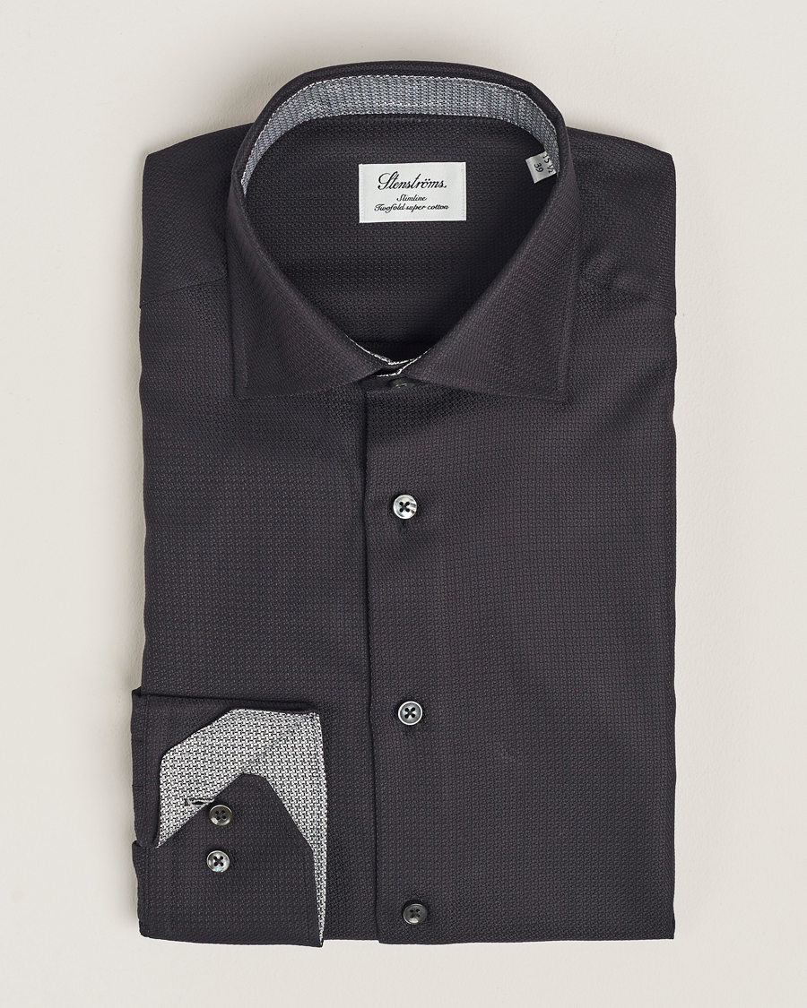 Herr | Skjortor | Stenströms | Slimline Structure Contrast Cut Away Shirt Black