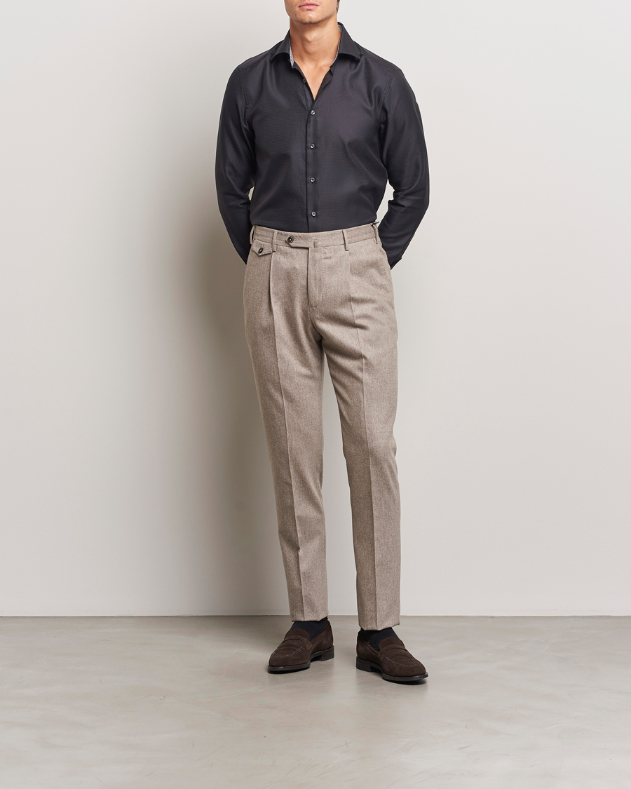 Herr | Skjortor | Stenströms | Slimline Structure Contrast Cut Away Shirt Black