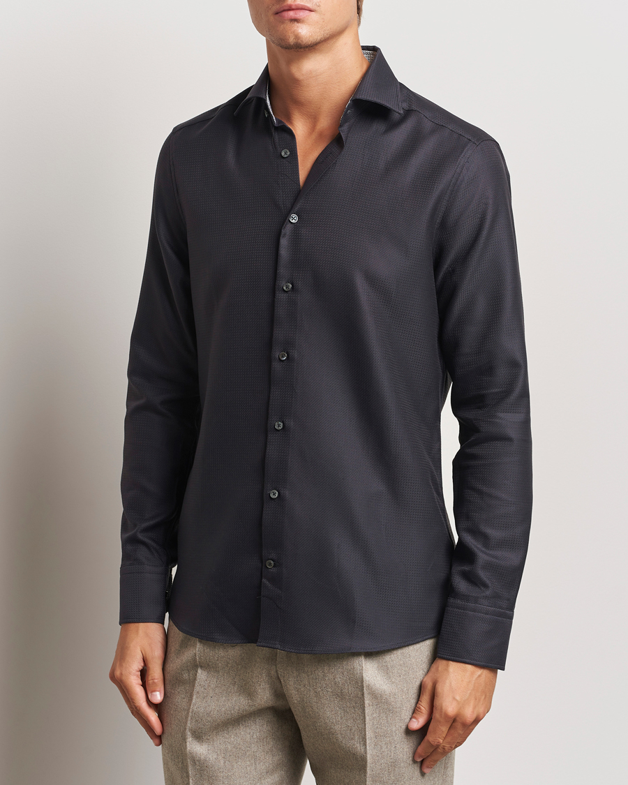 Herr | Skjortor | Stenströms | Slimline Structure Contrast Cut Away Shirt Black