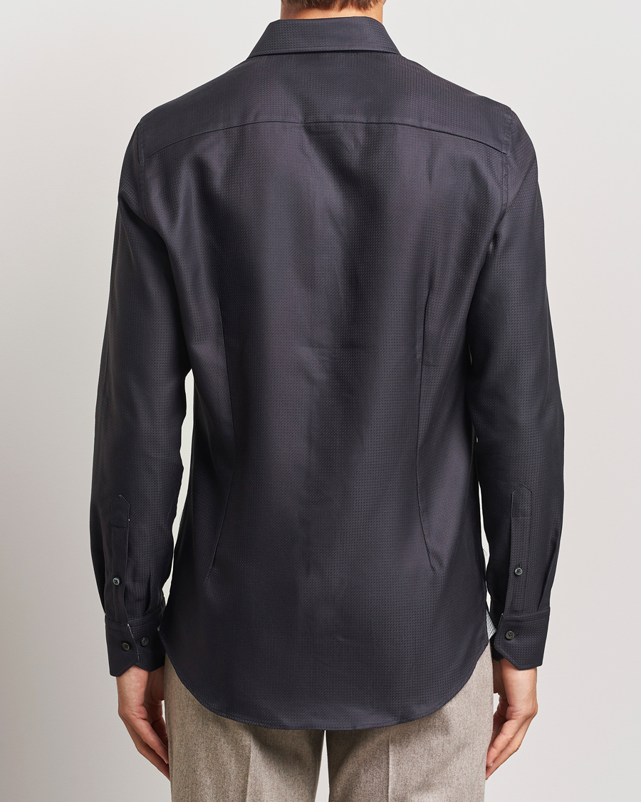 Herr | Skjortor | Stenströms | Slimline Structure Contrast Cut Away Shirt Black