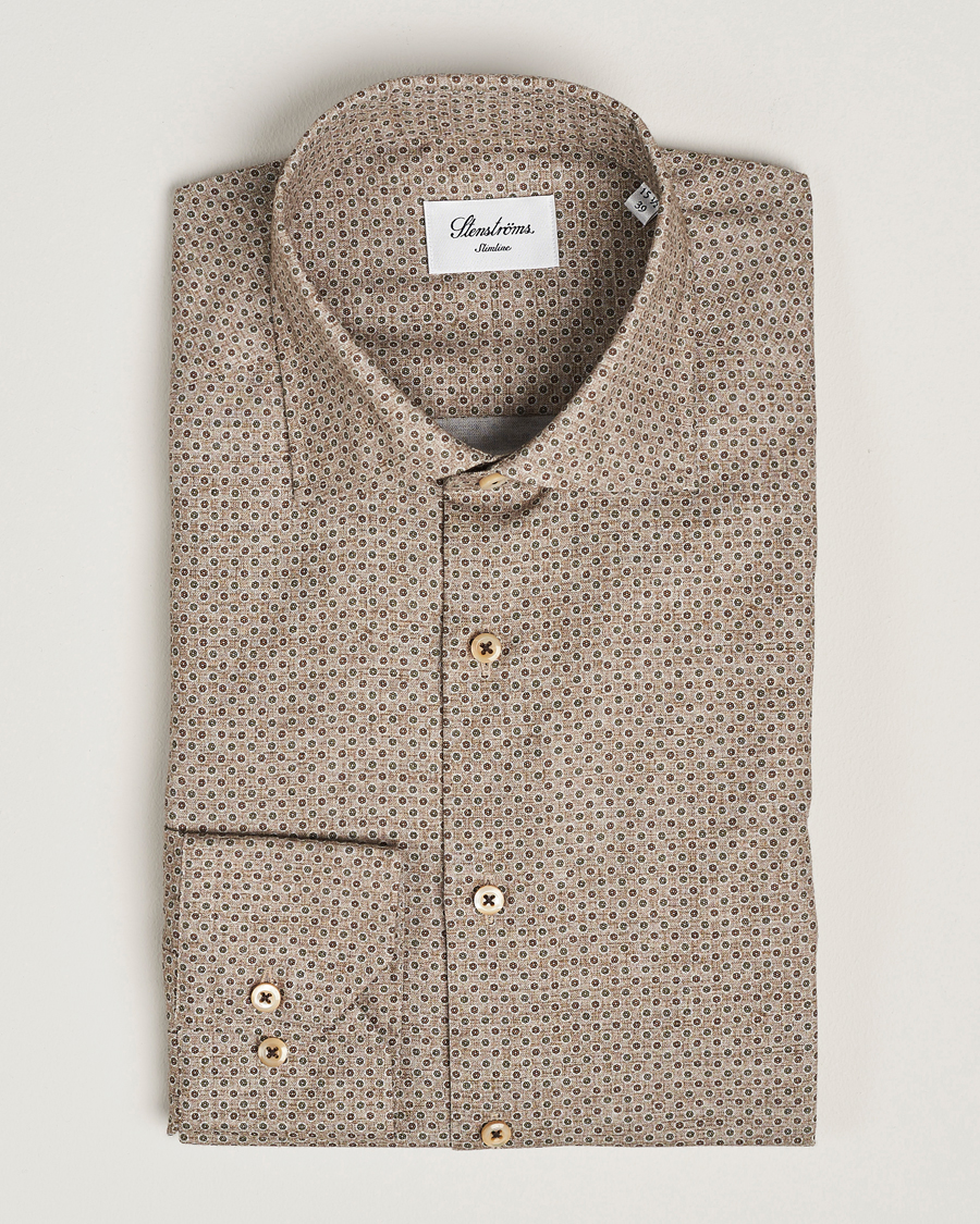 Herr | Skjortor | Stenströms | Slimline Brushed Printed Cut Away Shirt Beige