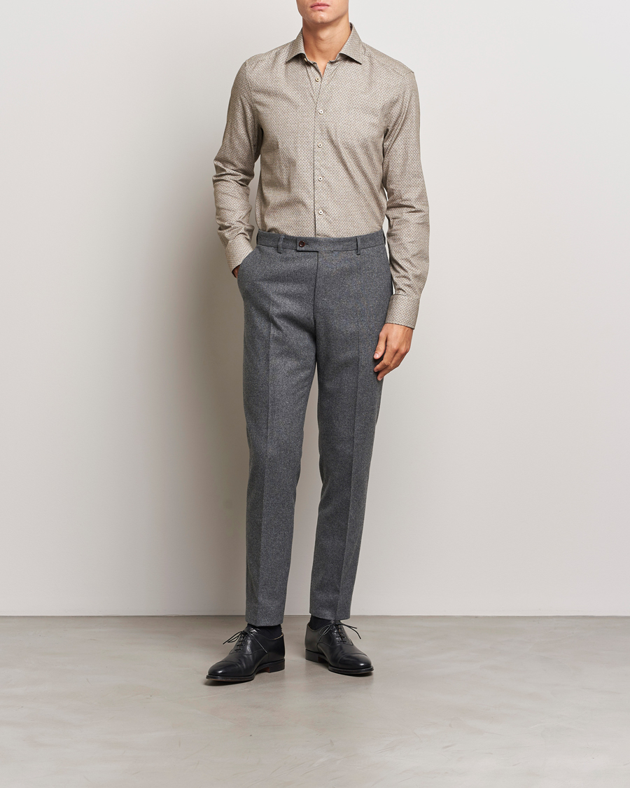 Herr | Skjortor | Stenströms | Slimline Brushed Printed Cut Away Shirt Beige
