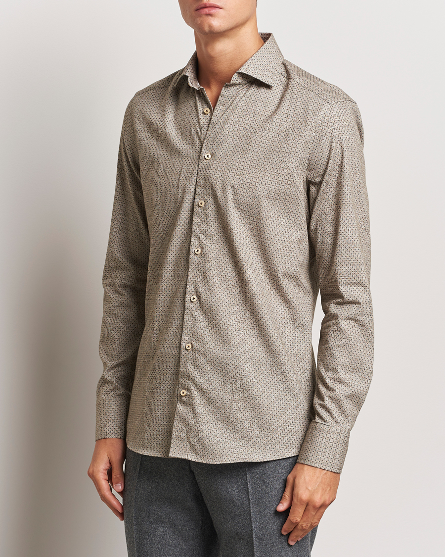 Herr | Skjortor | Stenströms | Slimline Brushed Printed Cut Away Shirt Beige