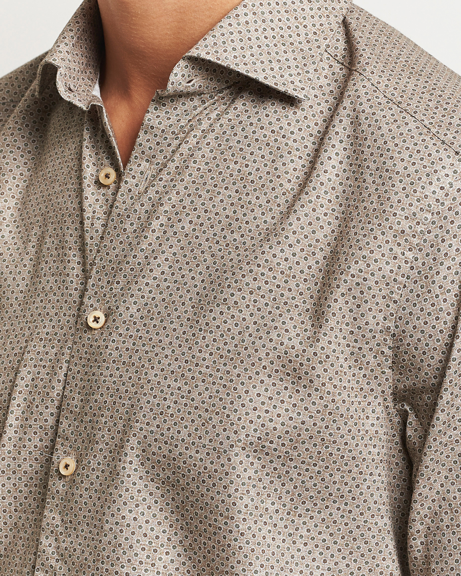 Herr | Skjortor | Stenströms | Slimline Brushed Printed Cut Away Shirt Beige