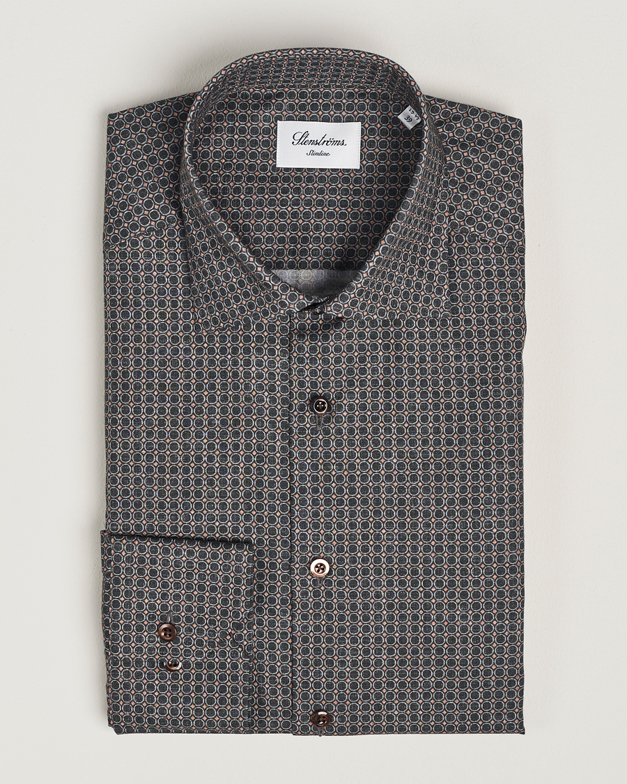 Herr | Skjortor | Stenströms | Slimline Brushed Printed Cut Away Shirt Black