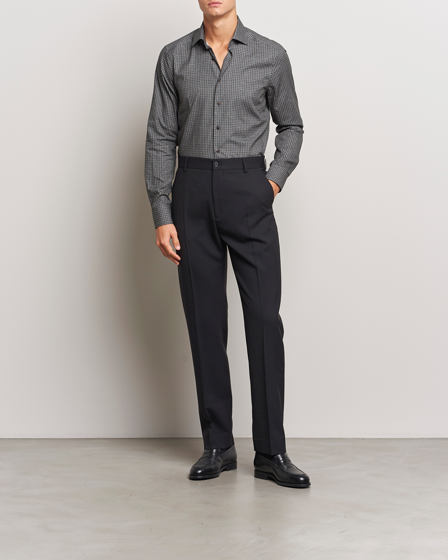 Herr | Skjortor | Stenströms | Slimline Brushed Printed Cut Away Shirt Black