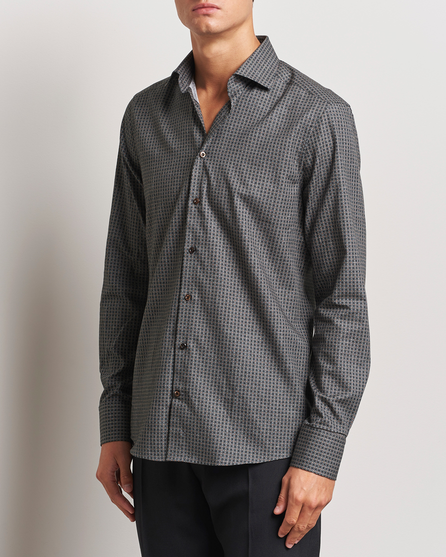 Herr | Skjortor | Stenströms | Slimline Brushed Printed Cut Away Shirt Black