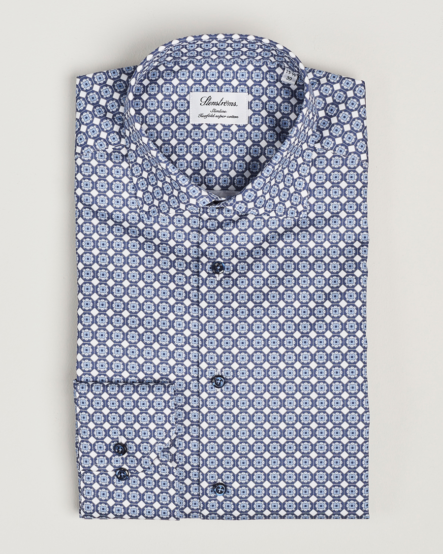 Herr | Skjortor | Stenströms | Slimline Printed Twill Cut Away Shirt Blue