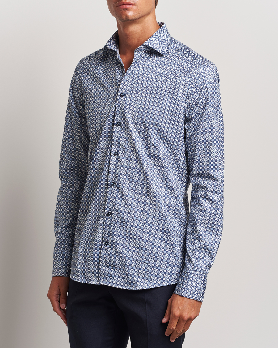 Herr | Skjortor | Stenströms | Slimline Printed Twill Cut Away Shirt Blue