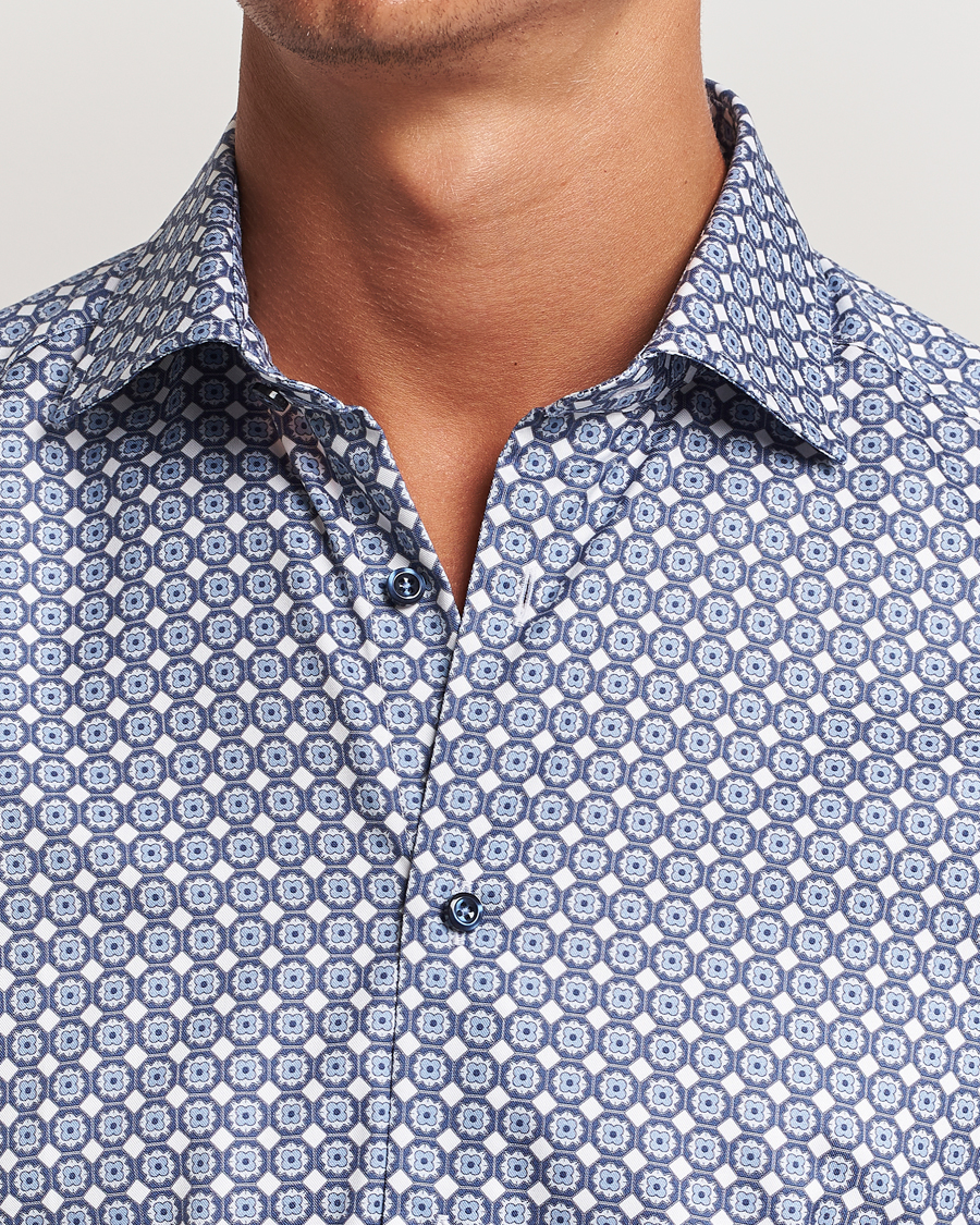 Herr | Skjortor | Stenströms | Slimline Printed Twill Cut Away Shirt Blue