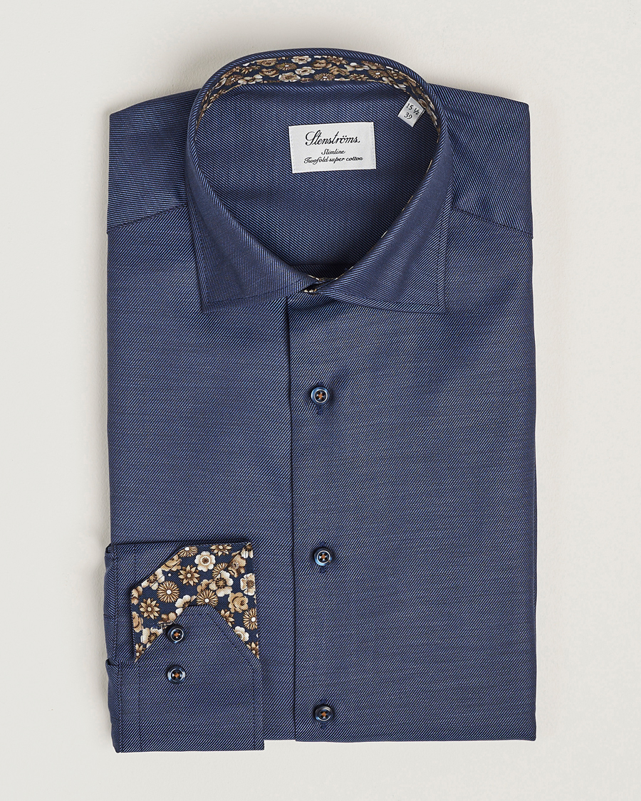 Herr | Skjortor | Stenströms | Slimline Twill Contrast Cut Away Shirt Navy