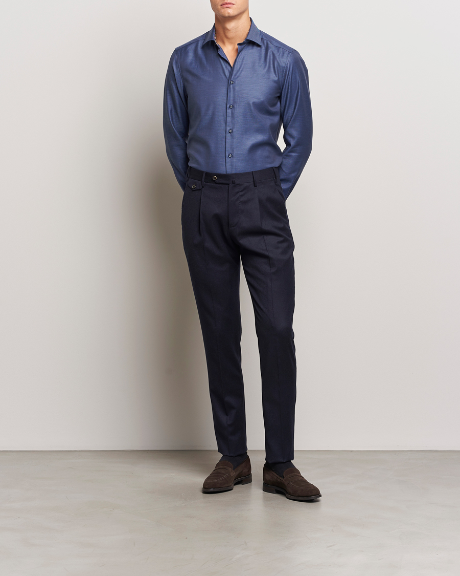 Herr | Skjortor | Stenströms | Slimline Twill Contrast Cut Away Shirt Navy