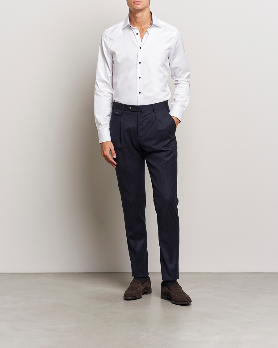 Herr | Skjortor | Stenströms | Slimline Twill Flower Contrast Shirt White