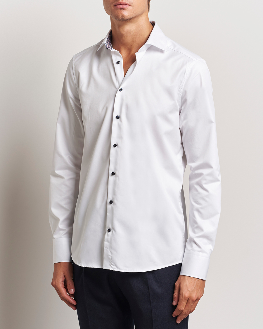 Herr | Skjortor | Stenströms | Slimline Twill Flower Contrast Shirt White