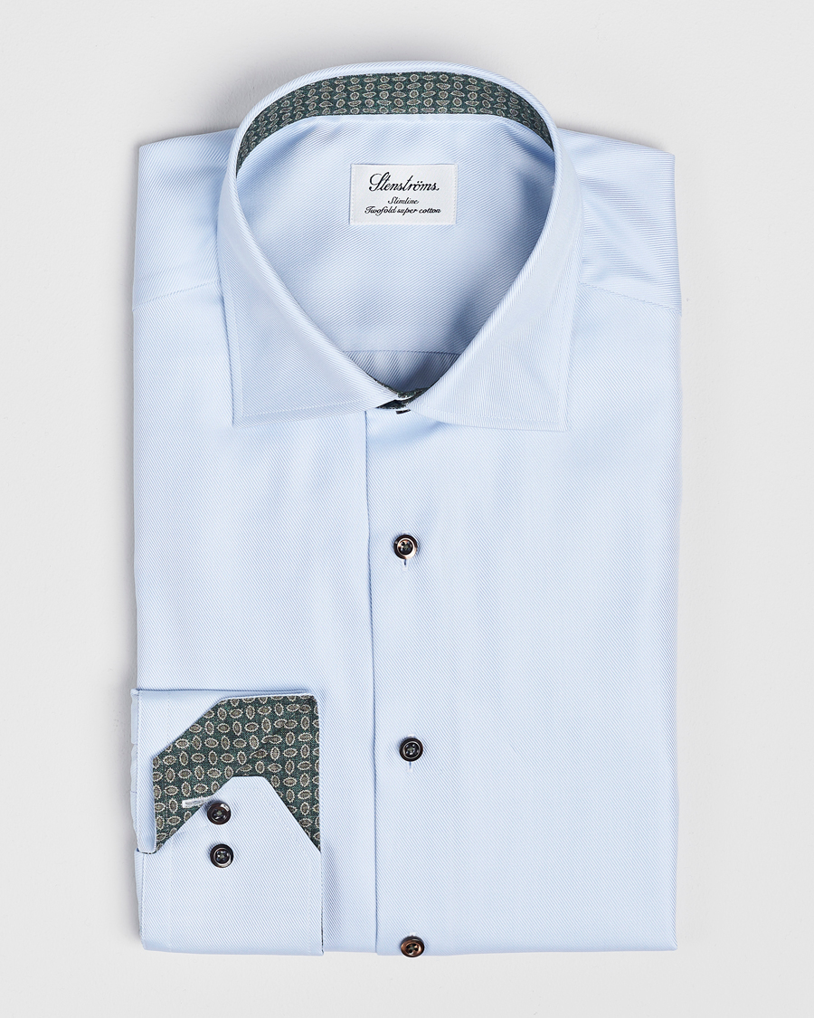 Herr | Skjortor | Stenströms | Slimline Superior Twill Contrast Shirt Blue