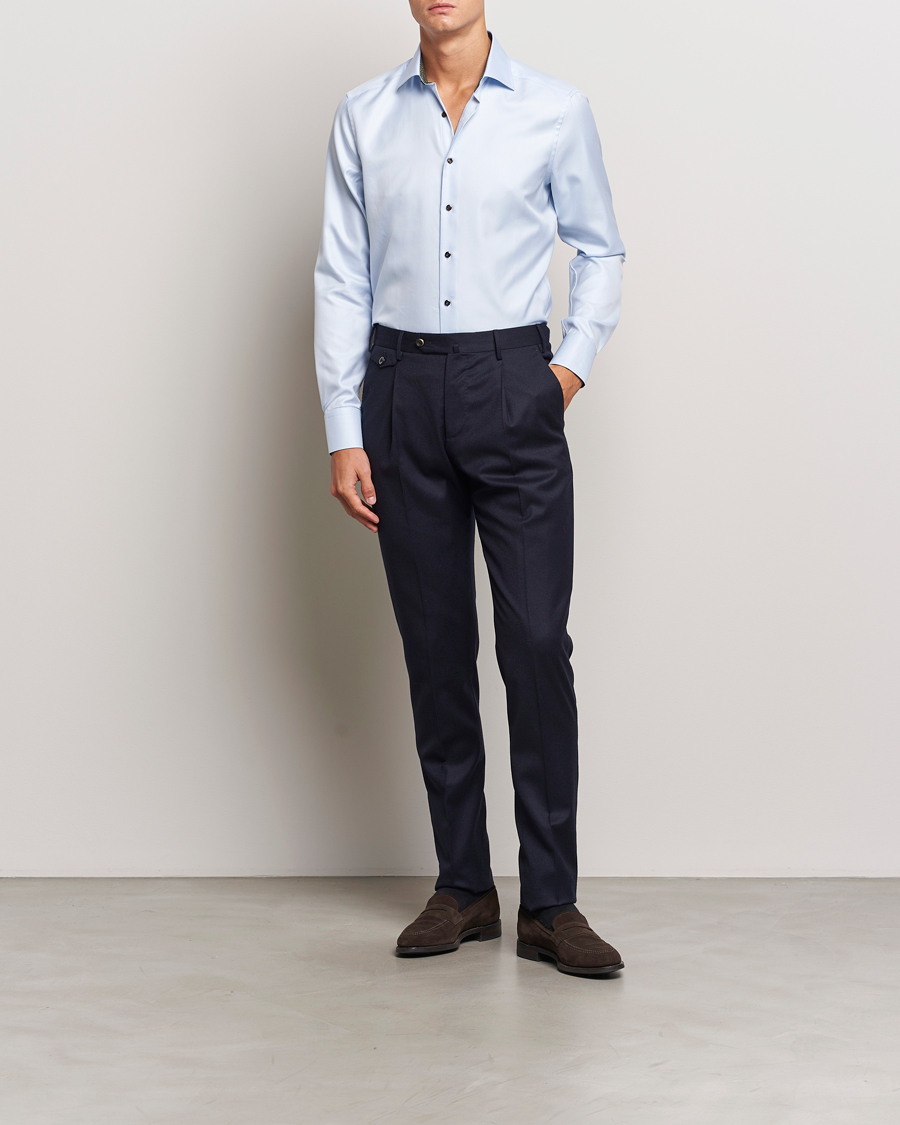 Herr | Skjortor | Stenströms | Slimline Superior Twill Contrast Shirt Blue