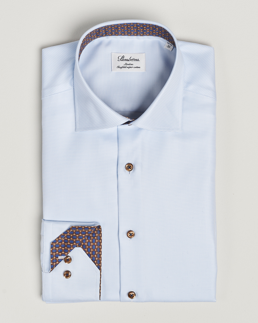 Herr | Skjortor | Stenströms | Slimline Houndstooth Contrast Shirt Blue