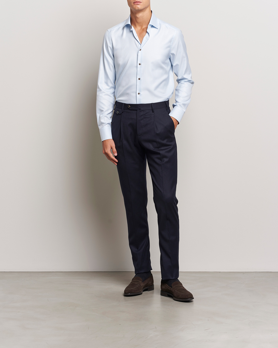 Herr | Skjortor | Stenströms | Slimline Houndstooth Contrast Shirt Blue