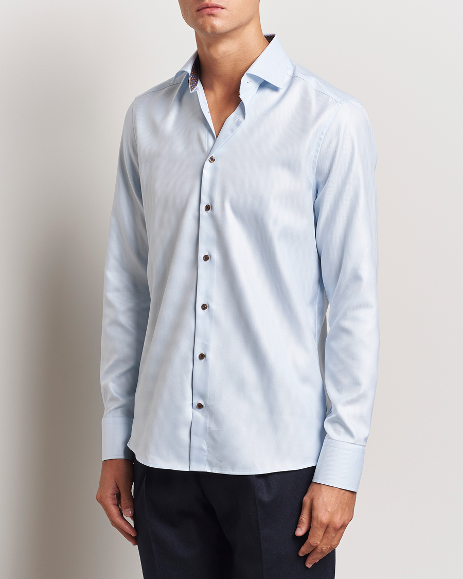 Herr | Skjortor | Stenströms | Slimline Houndstooth Contrast Shirt Blue
