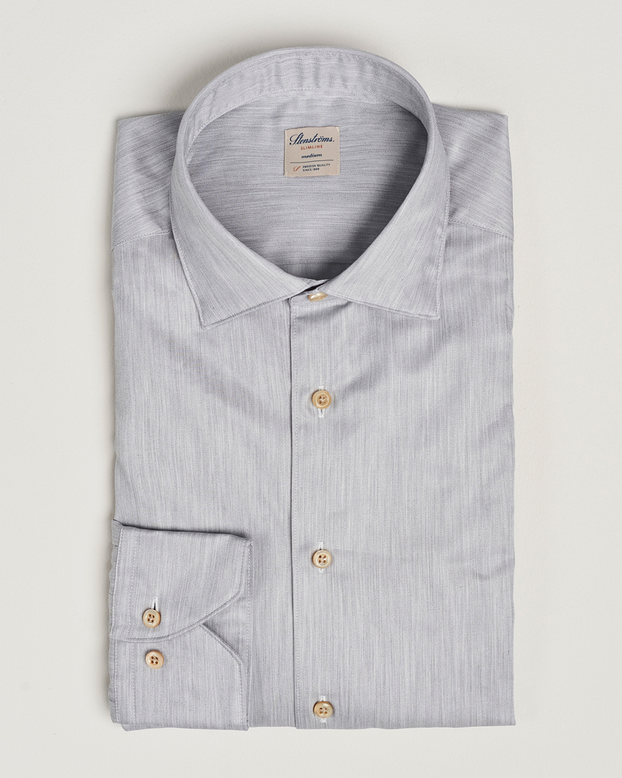 Herr | Skjortor | Stenströms | Slimline Twill Melange Cut Away Shirt Grey