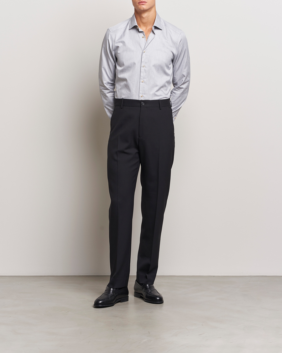 Herr | Skjortor | Stenströms | Slimline Twill Melange Cut Away Shirt Grey