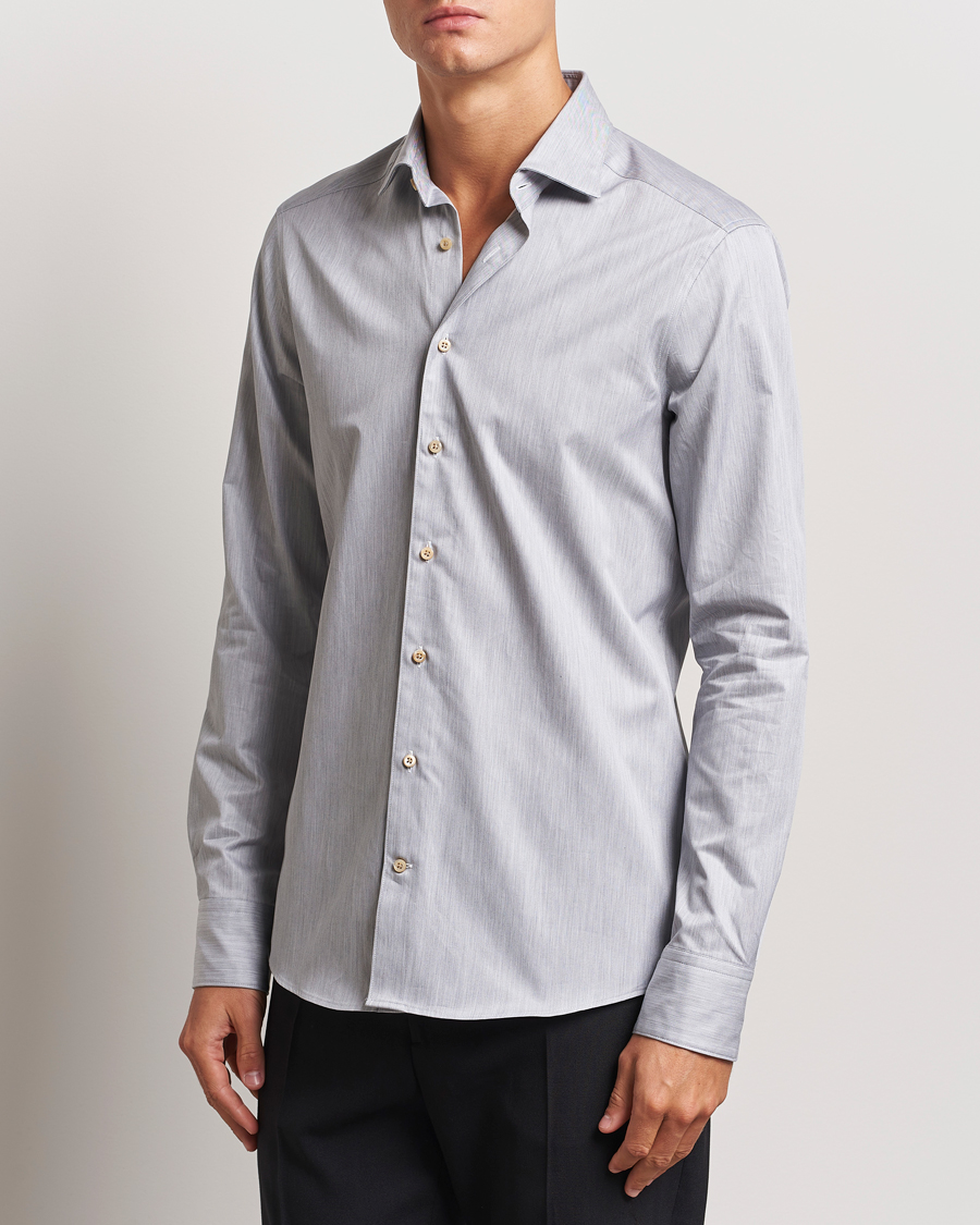 Herr | Skjortor | Stenströms | Slimline Twill Melange Cut Away Shirt Grey