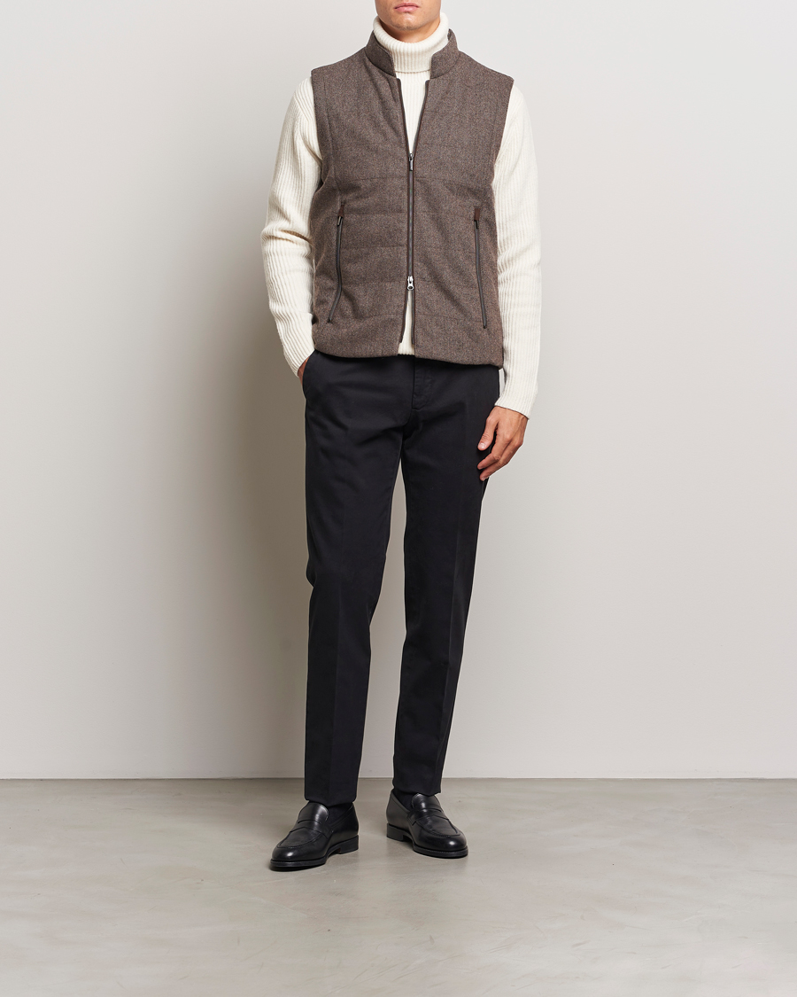 Herr | Jackor | Stenströms | Alcantara Detail Herringbone Wool Vest Dark Brown