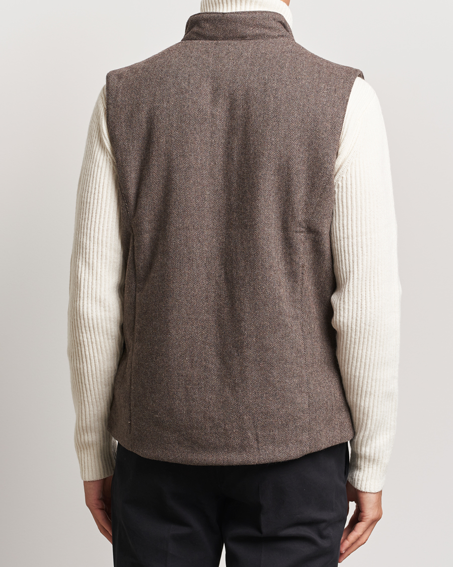 Herr | Jackor | Stenströms | Alcantara Detail Herringbone Wool Vest Dark Brown