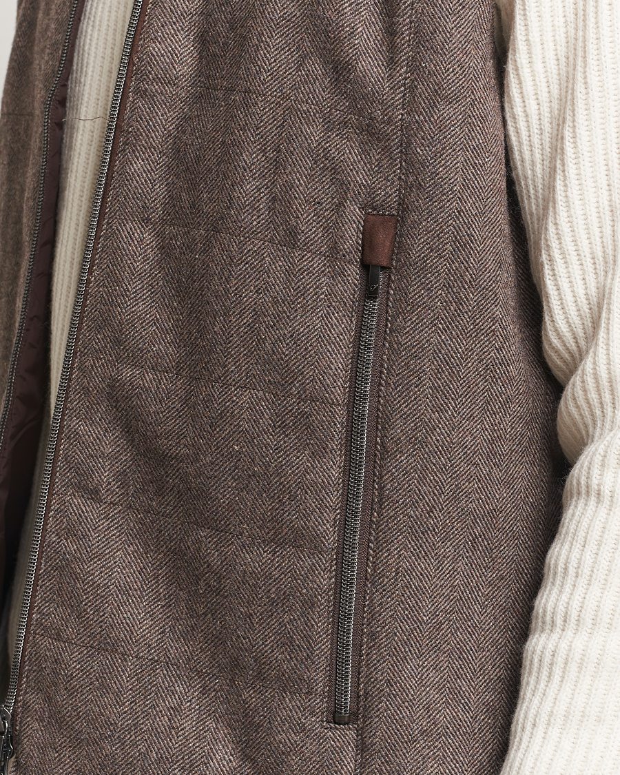 Herr | Jackor | Stenströms | Alcantara Detail Herringbone Wool Vest Dark Brown