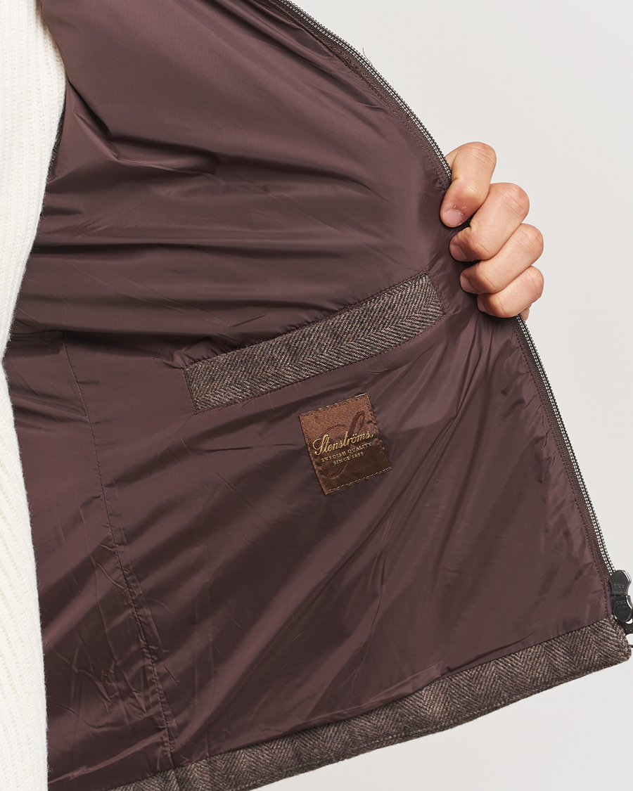 Herr | Jackor | Stenströms | Alcantara Detail Herringbone Wool Vest Dark Brown