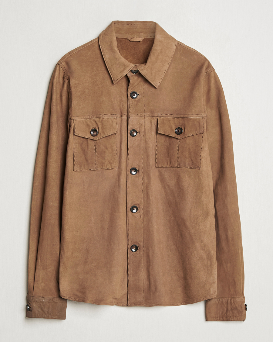 Herr | Skjortor | Stenströms | Lamb Suede Overshirt Brown