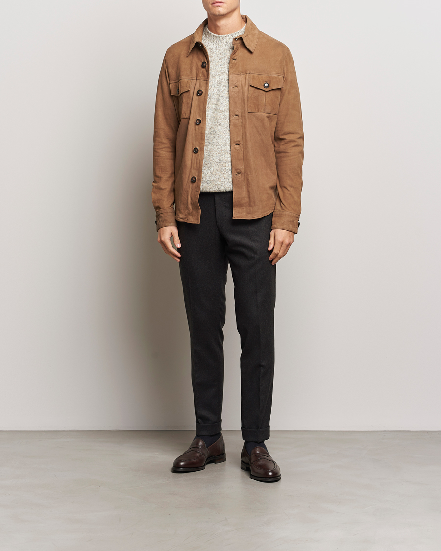 Herr | Skjortor | Stenströms | Lamb Suede Overshirt Brown