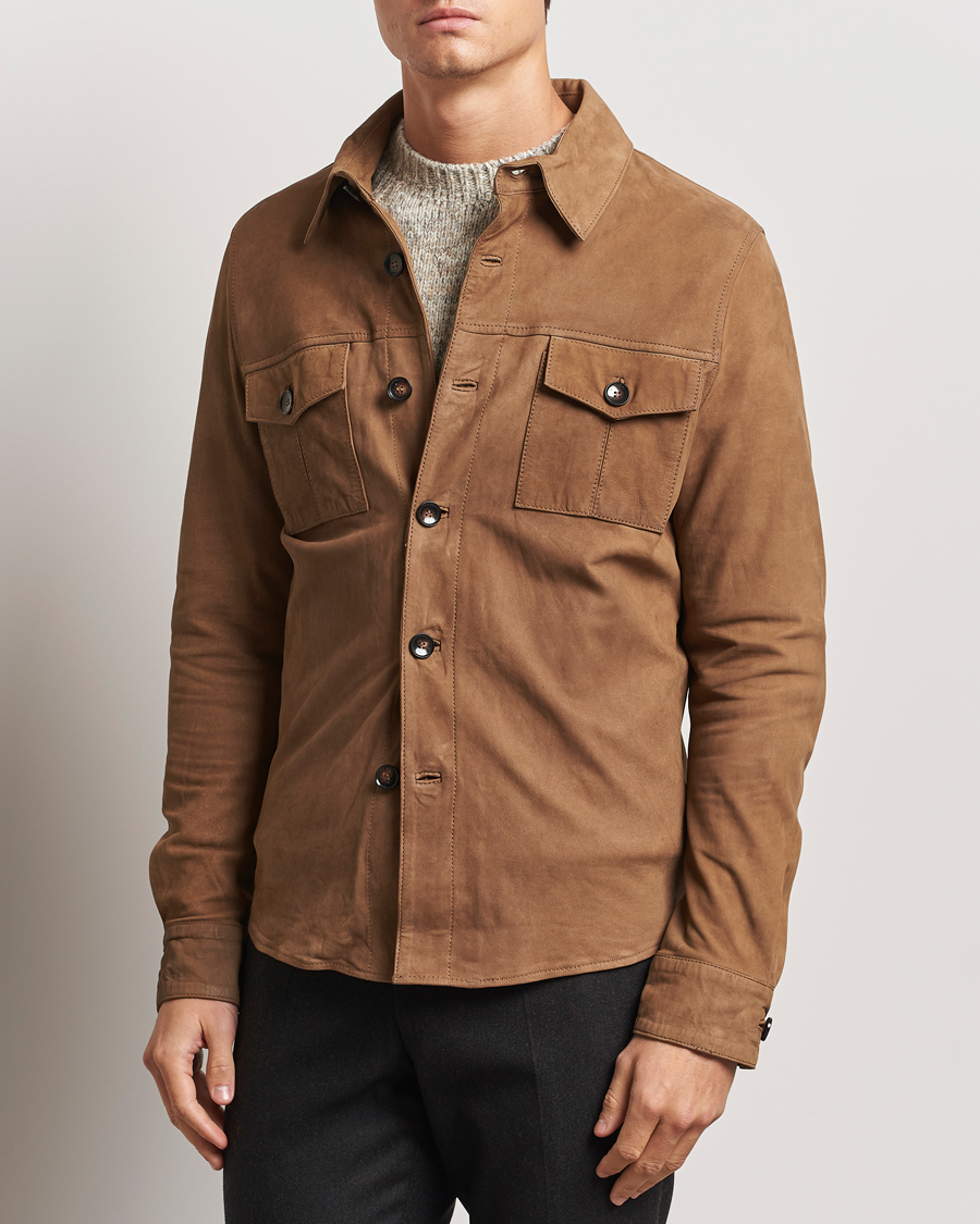 Herr | Skjortor | Stenströms | Lamb Suede Overshirt Brown