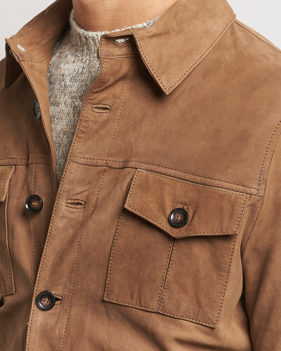 Herr | Skjortor | Stenströms | Lamb Suede Overshirt Brown