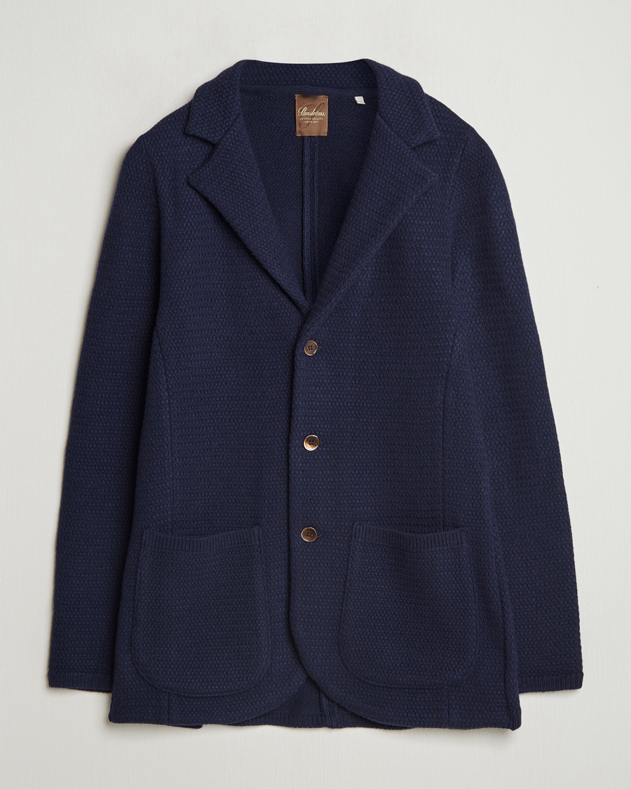Herr | Kavajer | Stenströms | Knitted Textured Merino Wool Blazer Navy