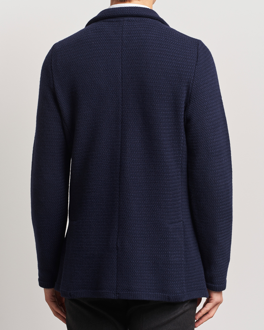 Herr | Kavajer | Stenströms | Knitted Textured Merino Wool Blazer Navy