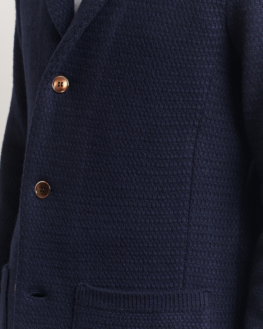 Herr | Kavajer | Stenströms | Knitted Textured Merino Wool Blazer Navy