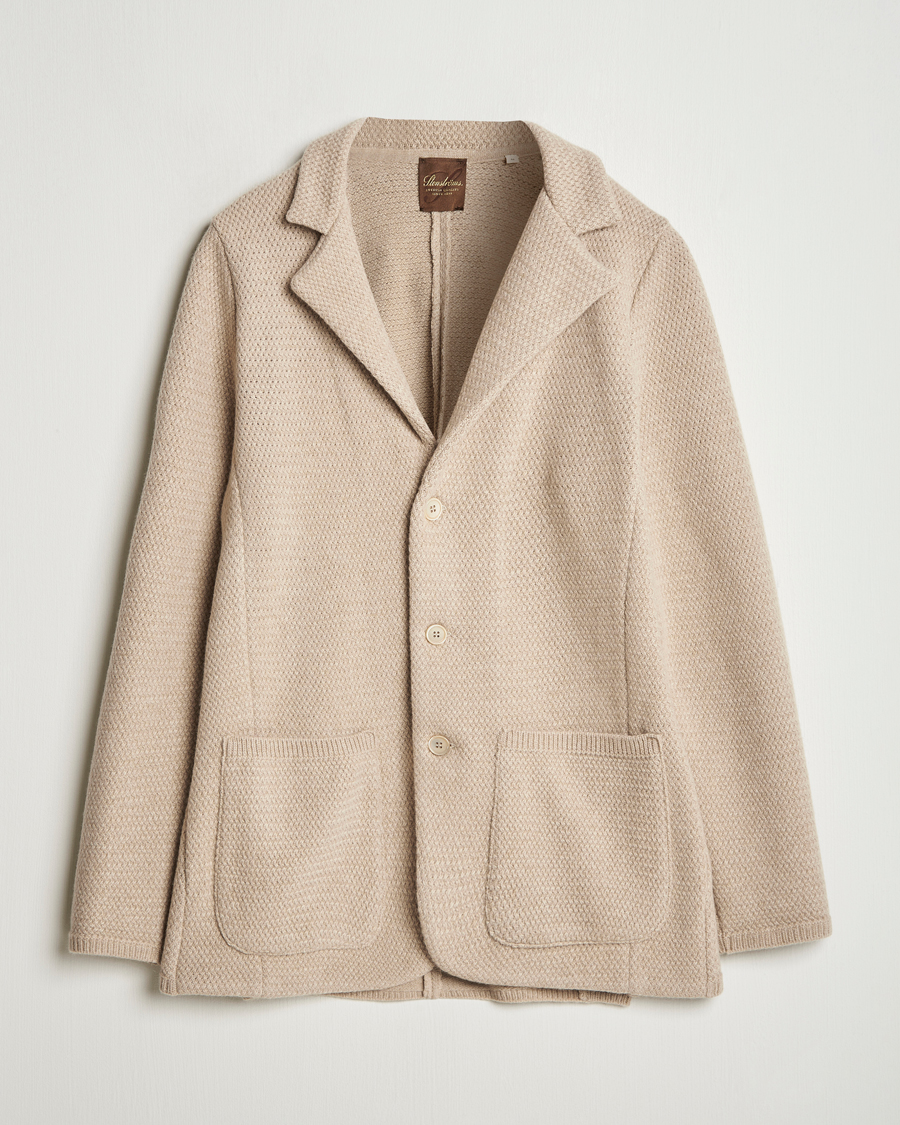 Herr | Kavajer | Stenströms | Knitted Textured Merino Wool Blazer Beige