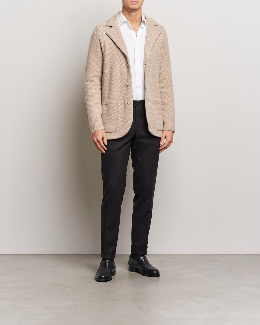 Herr | Kavajer | Stenströms | Knitted Textured Merino Wool Blazer Beige