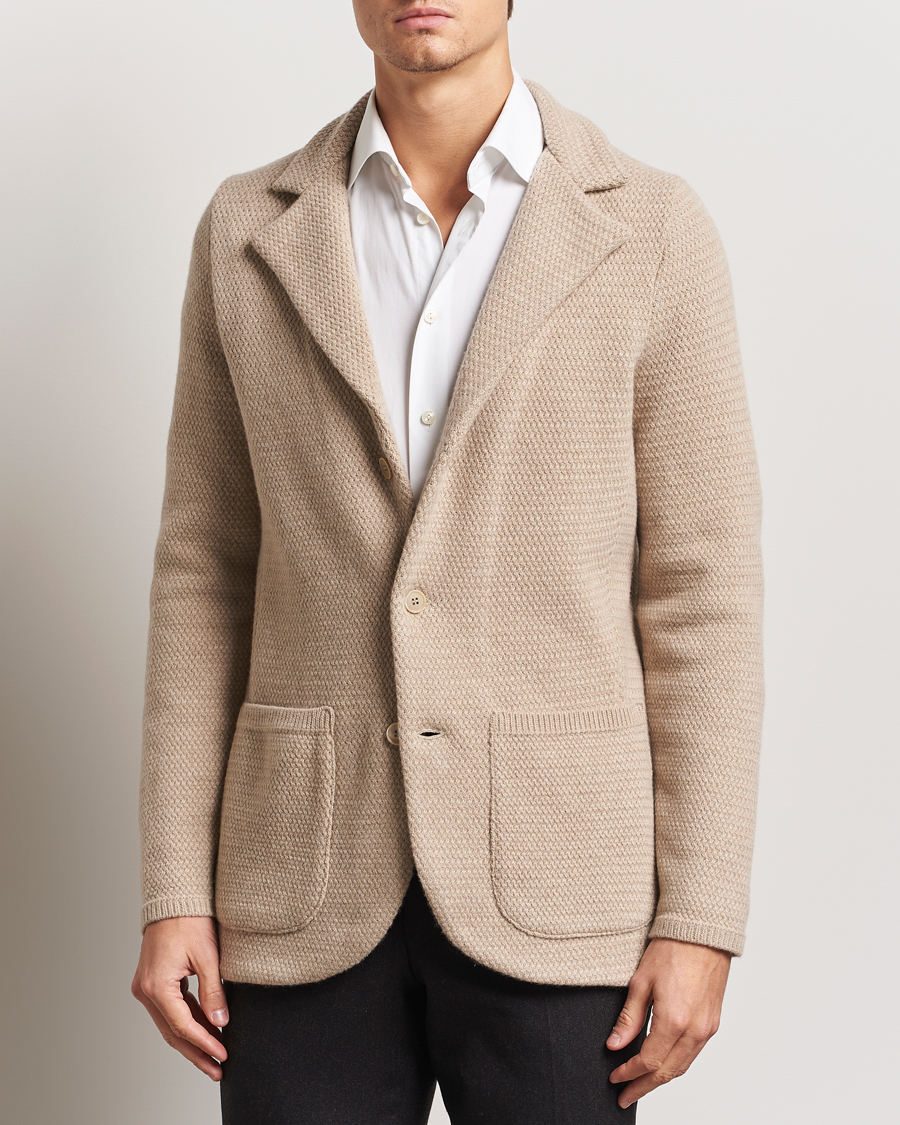 Herr | Kavajer | Stenströms | Knitted Textured Merino Wool Blazer Beige