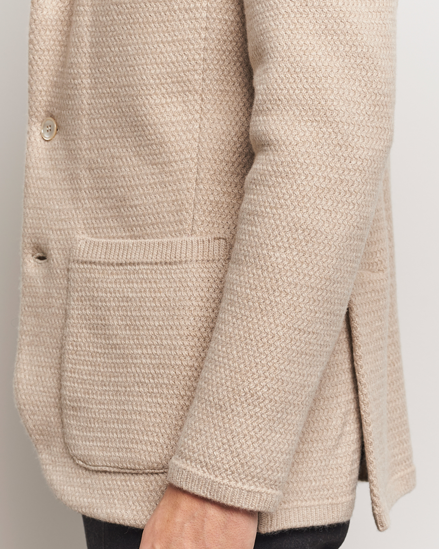 Herr | Kavajer | Stenströms | Knitted Textured Merino Wool Blazer Beige
