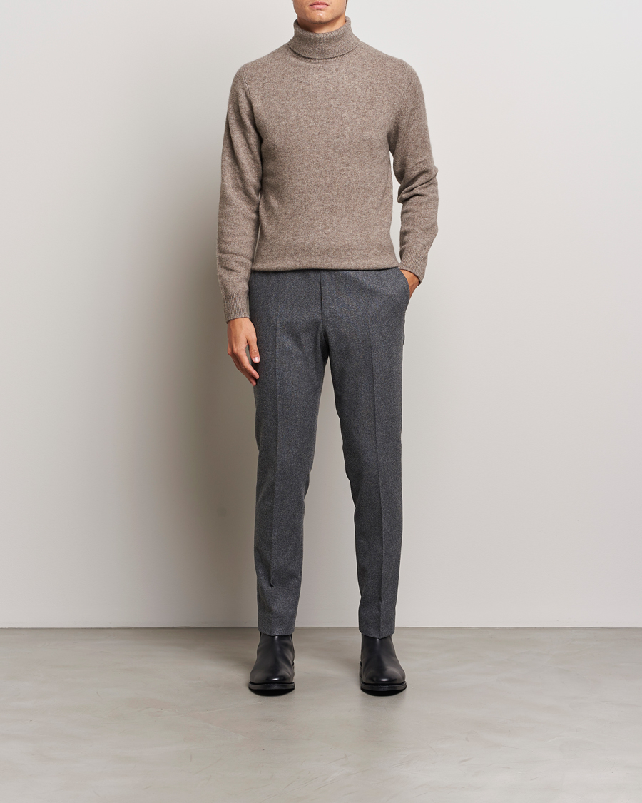 Herr | Tröjor | Stenströms | Knitted Yak/Merino Rollneck Brown