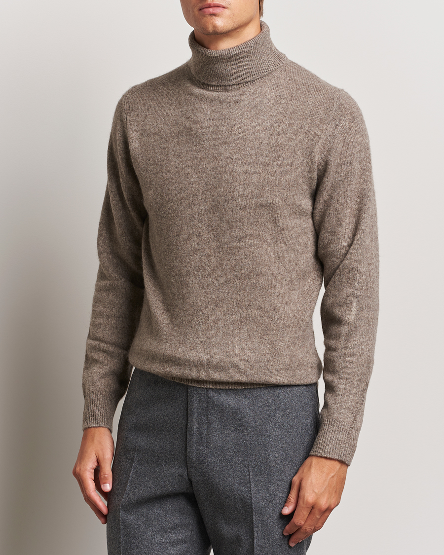 Herr | Tröjor | Stenströms | Knitted Yak/Merino Rollneck Brown