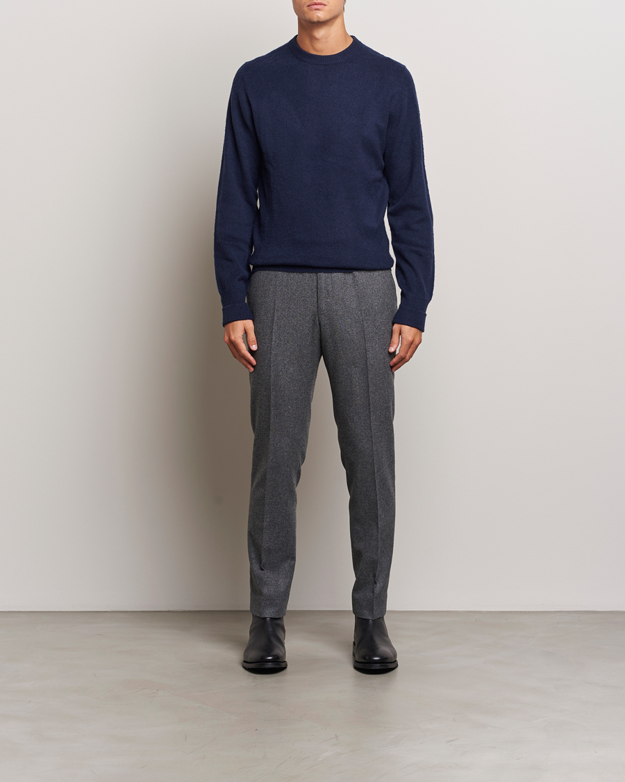 Herr | Tröjor | Stenströms | Brushed Merino Crew Neck Navy