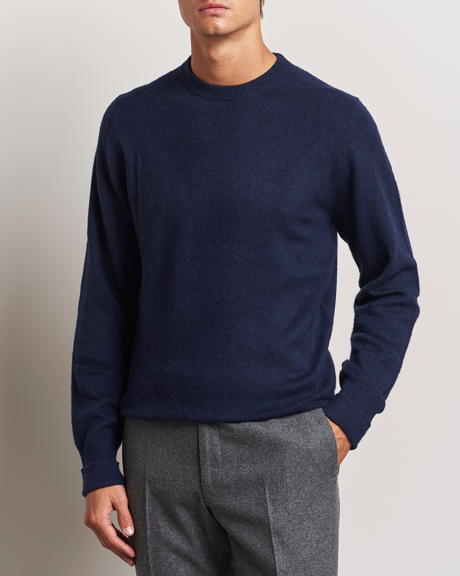 Herr | Tröjor | Stenströms | Brushed Merino Crew Neck Navy