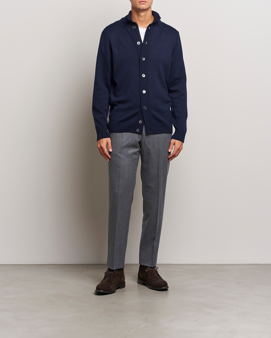 Herr | Tröjor | Stenströms | Chunky Knitted Merino Cardigan Navy