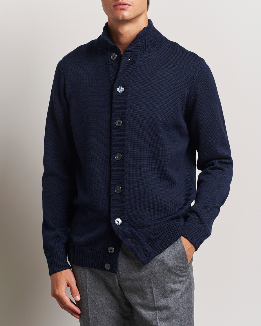 Herr | Tröjor | Stenströms | Chunky Knitted Merino Cardigan Navy