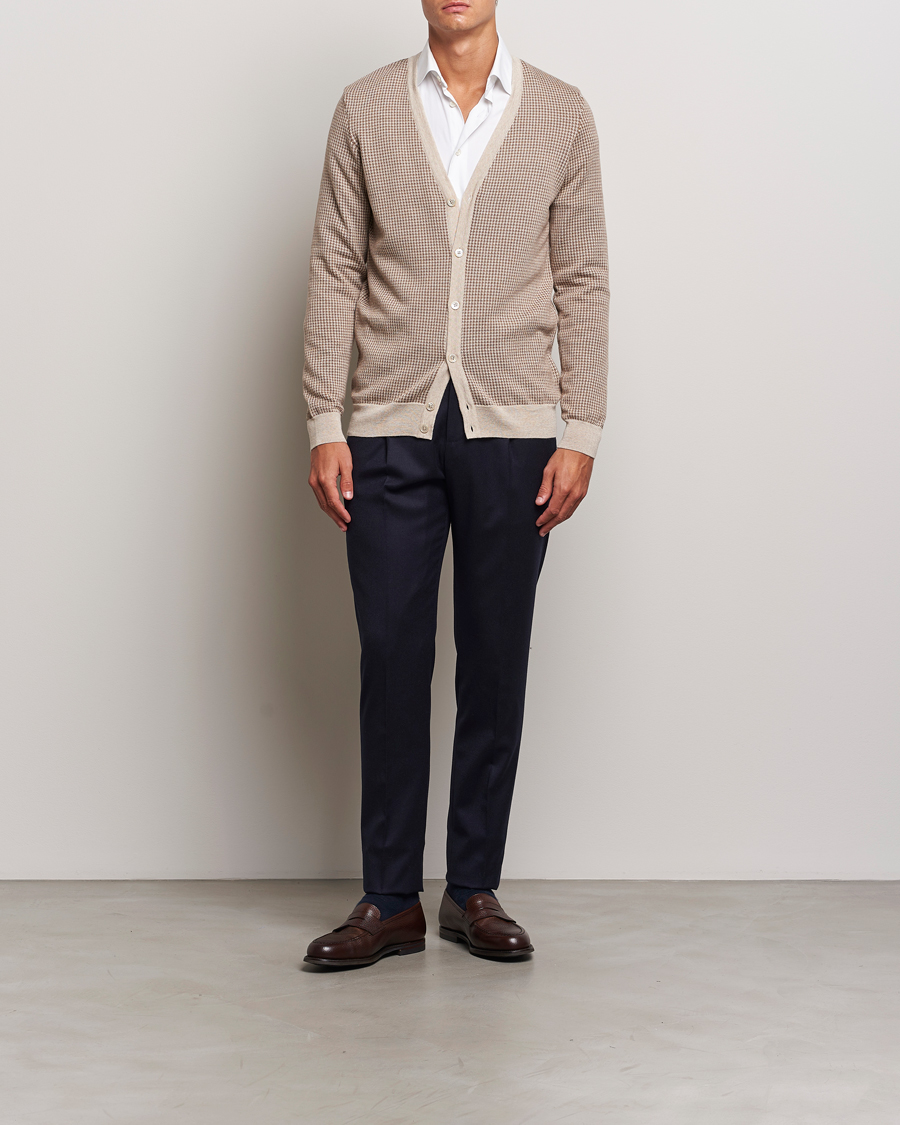 Herr | Tröjor | Stenströms | Pepita Merino Wool Cardigan Brown