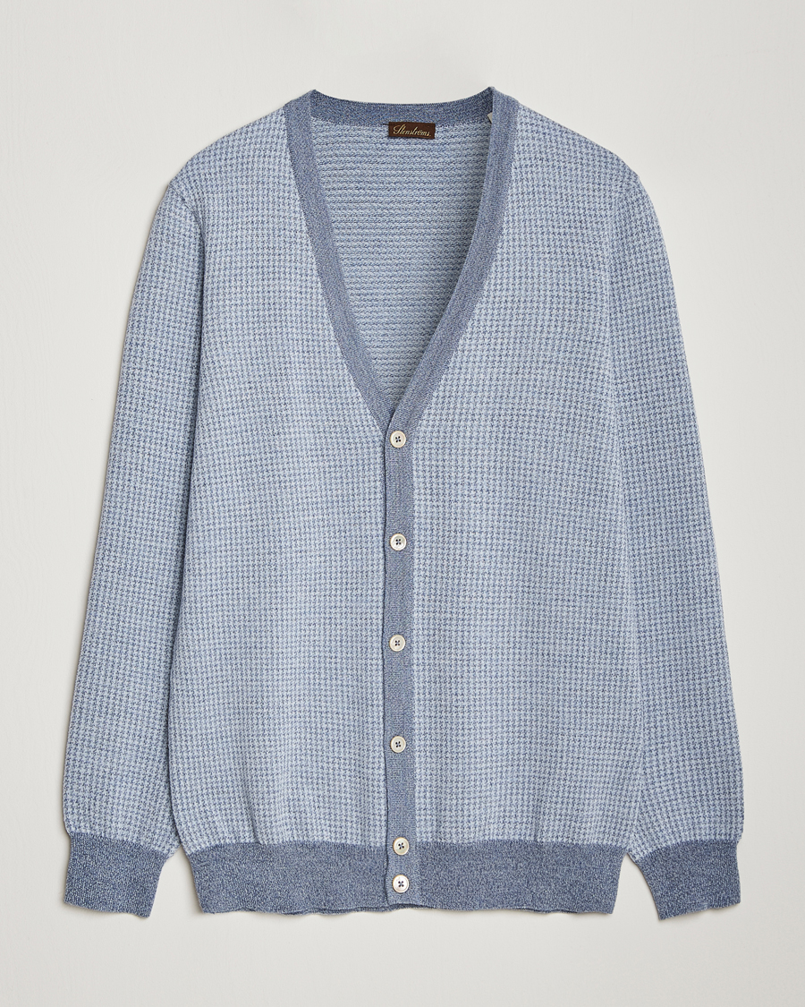 Herr | Tröjor | Stenströms | Pepita Merino Wool Cardigan Navy