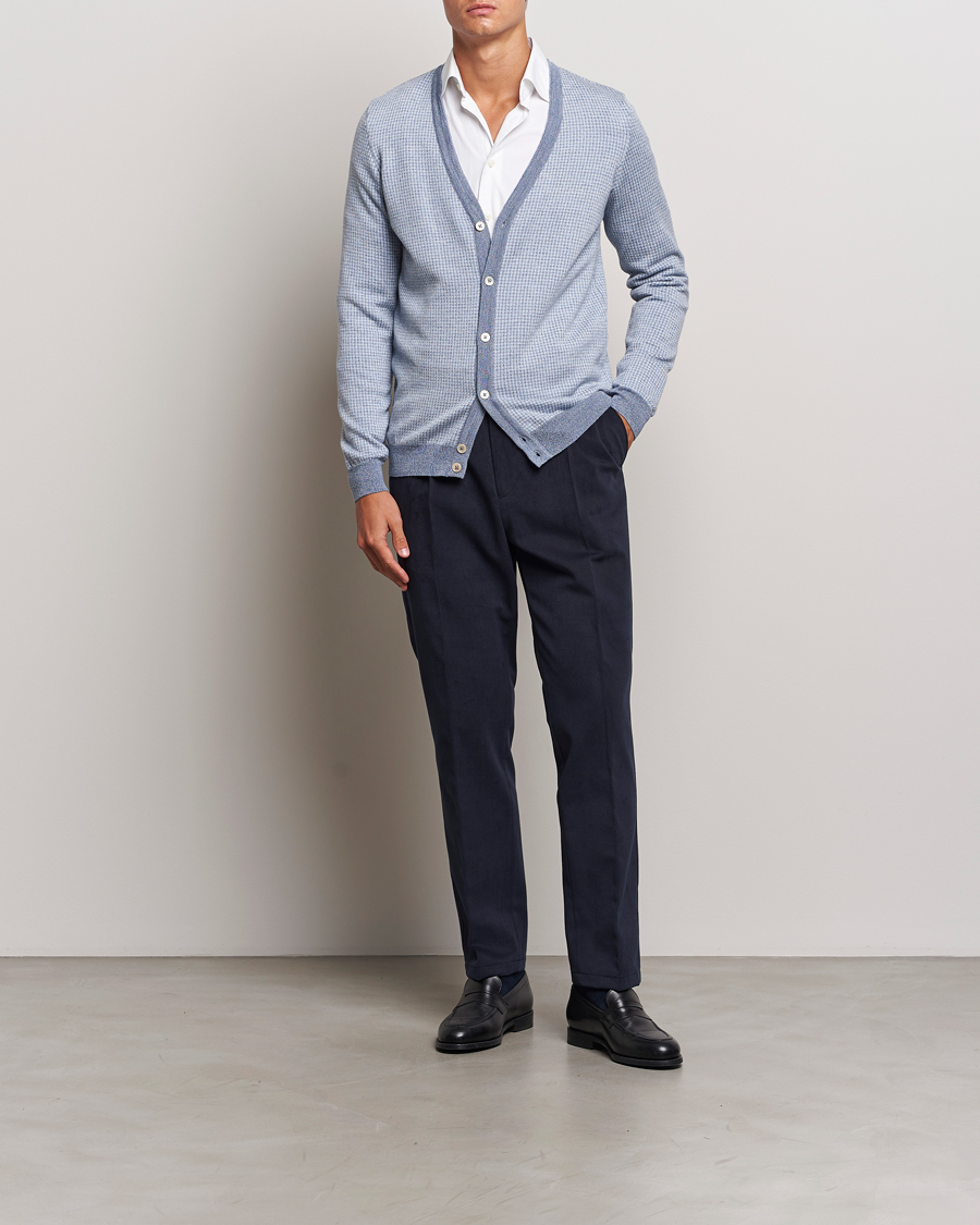 Herr | Tröjor | Stenströms | Pepita Merino Wool Cardigan Navy